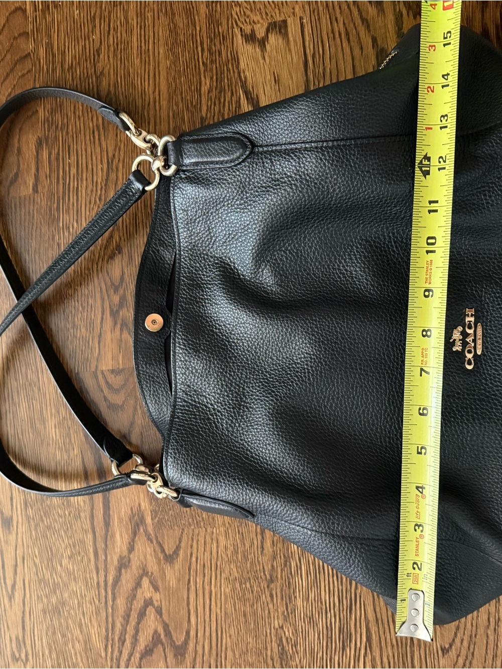 Coach Black Pebbled Leather Shoulder Tote with Gold Accents - Picture 5 of 6